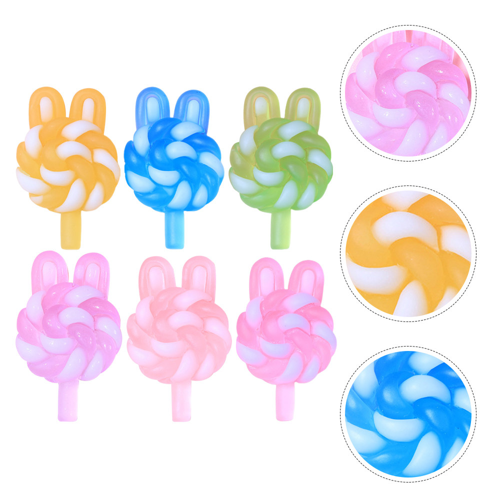 Resin Art Materials - 24 個のかわいい漫画ロリポップチャームウサギの形をした光るプラスチック樹脂ペンダント DIY クラフトジュエリー用品キーホルダーネックレス用