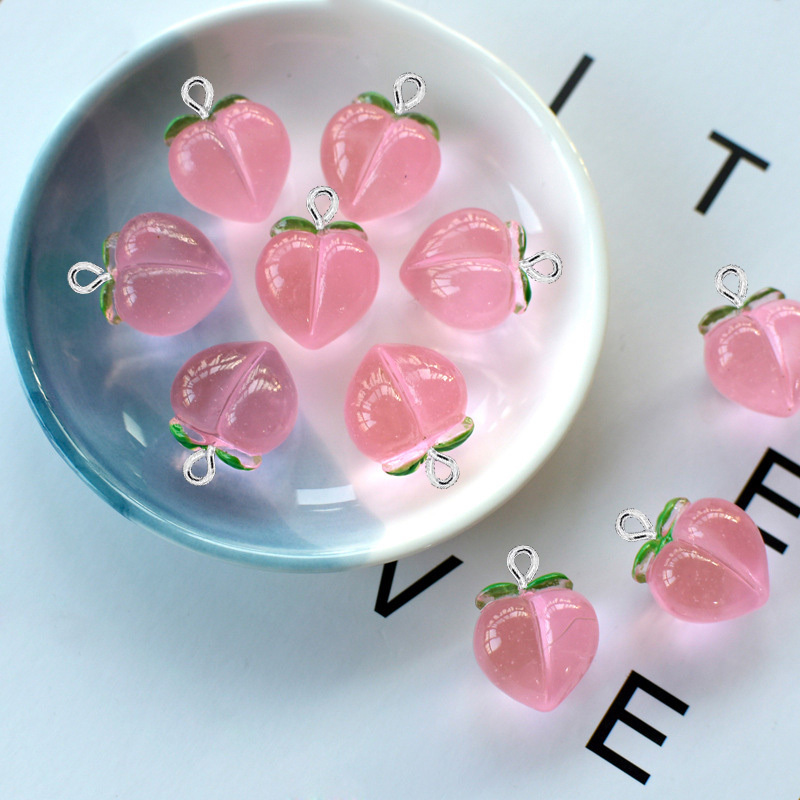 Resin Art Box - 10 個新しい透明ピーチフラット樹脂チャームペンダントジュエリー作成アクセサリー DIY イヤリングネックレスキーホルダー装飾用