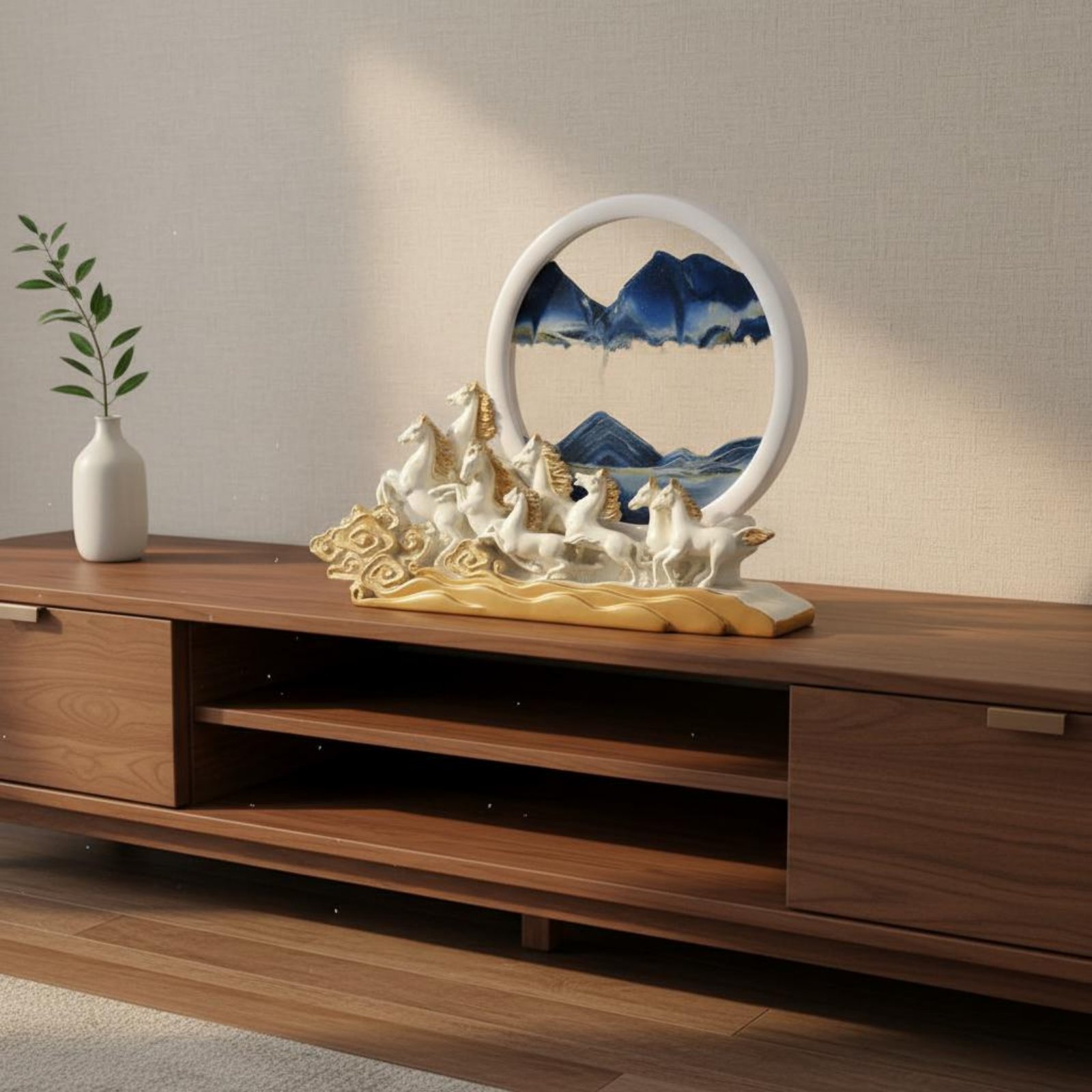 Resin Art Design Ideas - 砂絵馬飾りギフトアイデア、疾走する馬の彫刻、家の装飾、樹脂製3D彫刻デザイン、デスクトップ用