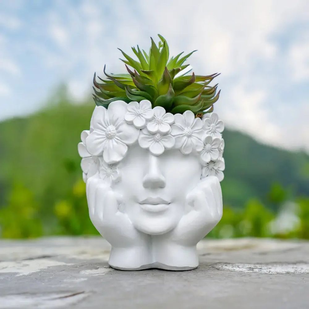 Resin Art Using Flowers - クリエイティブな女性の顔のフラワーポット、フラワーガールフラワーポット、樹脂製のモダンなフラワーポット、庭、自宅、リビングルームの装飾、デスクトップアート彫刻、屋内および屋外、ハロウィーンやクリスマスの装飾、彼女へのキャラクター像の装飾ギフト1個。彼女