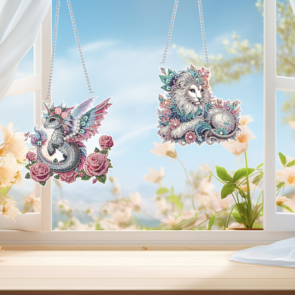 Resin Art Hanging - 2個入り PET特殊形状漫画動物ラインストーンダイヤモンドアートウィンドウペンダントダイヤモンドペインティング吊り下げ飾り 大人向け