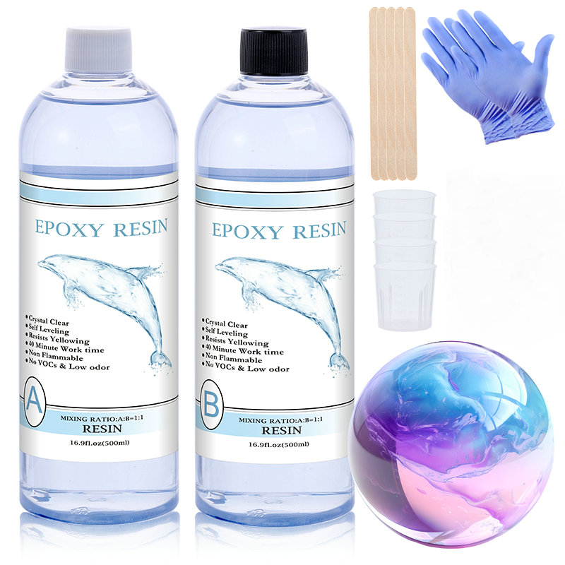 Resin Art Epoxy - 1:1クリアエポキシ樹脂 クリスタルクリアアートレジン エポキシ2液混合型キャスティングレジンキット 計量カップ、スティック、シリコン手袋付き