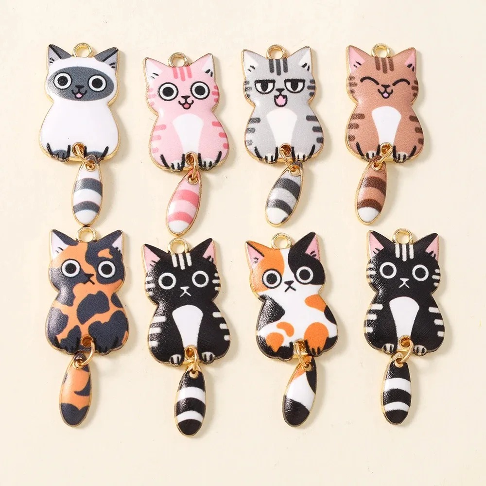Resin Art Box - 10 個 16 × 39 ミリメートルかわいい漫画猫樹脂チャーム素敵な動物ペンダント