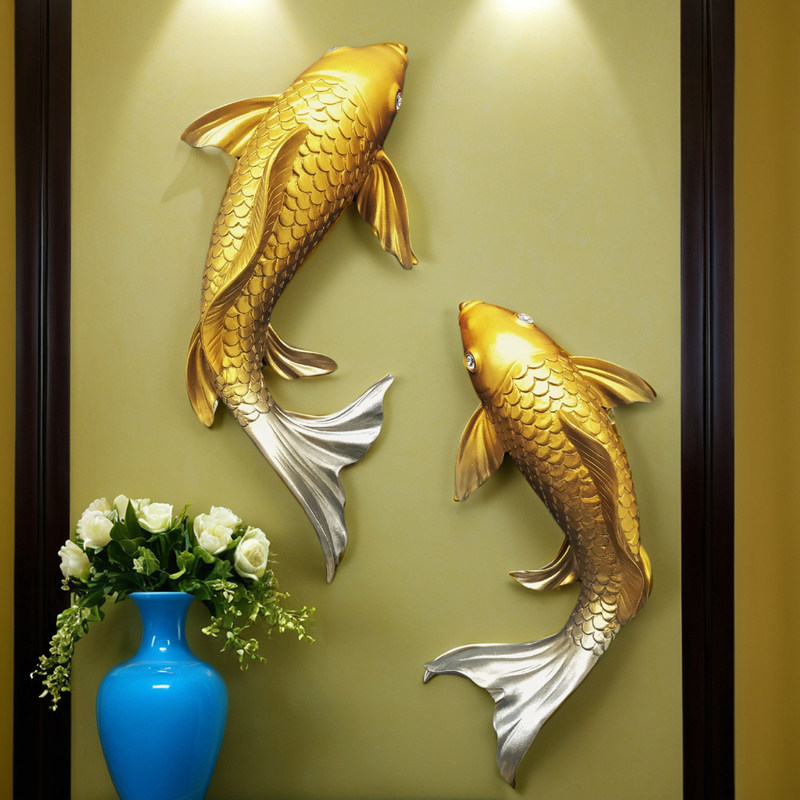 Resin Art Hanging - 幸運の鯉魚3D壁飾り、樹脂製立体鯉壁掛け、創造的な富風水ホームアートウォールステッカー飾り