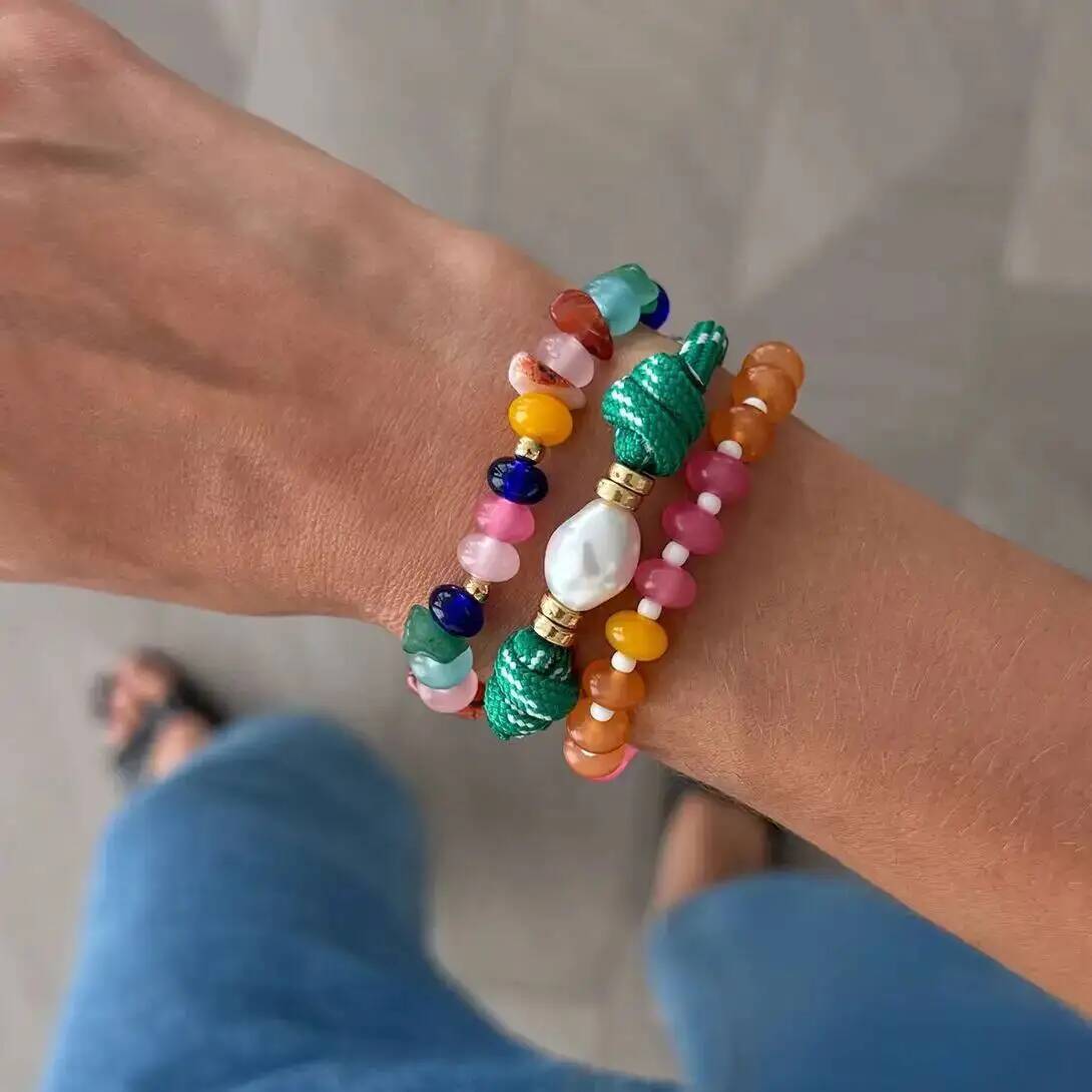 Resin Art Watch - KunJoe 3 ピース/セットカラフルなマルチカラー樹脂ビーズブレスレット女性ボヘミアンレトロパステル色遊び心のある夏スタッカブルバングルジュエリー