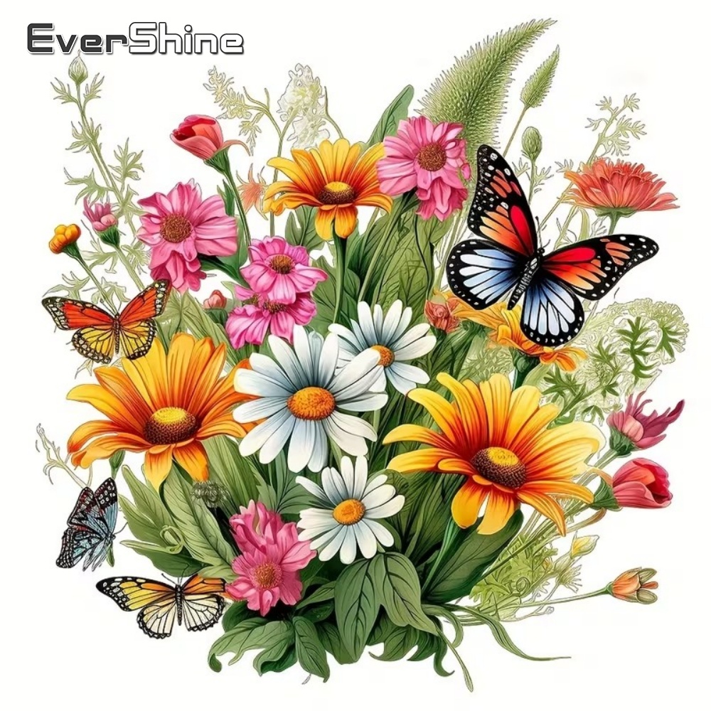 Resin Art Wallpaper - EverShine フルスクエアラウンドダイヤモンドペインティングフラワーキットダイヤモンドモザイク蝶の絵ラインストーン DIY 刺繍ウォールアート