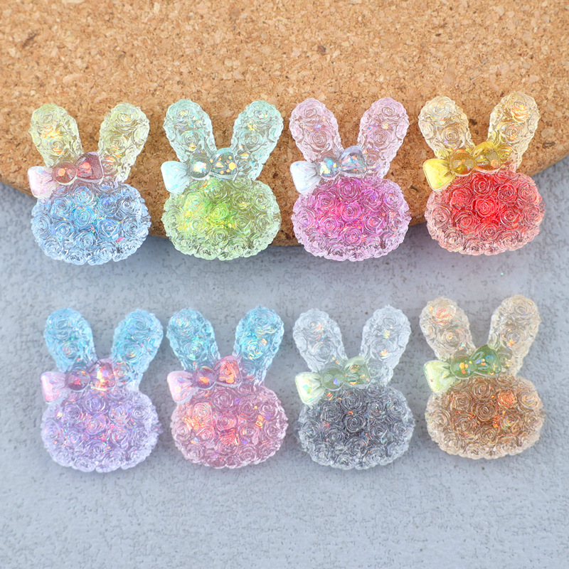 Resin Art Materials - 5個入り 18*25mm 光るグラデーションウサギレジンカボション DIYクリップ、携帯ケース、キーホルダー、イヤリング、手作りジュエリークラフト装飾用。