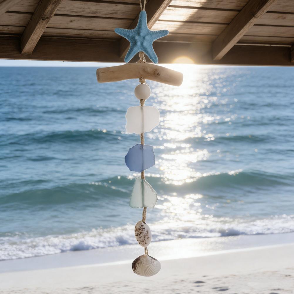 Resin Art Hanging - 貝殻とヒトデの装飾、手作りのシーグラス航海風壁飾り、海岸のヒトデと貝殻、バスルームの吊り下げアート、流木、ビーチ