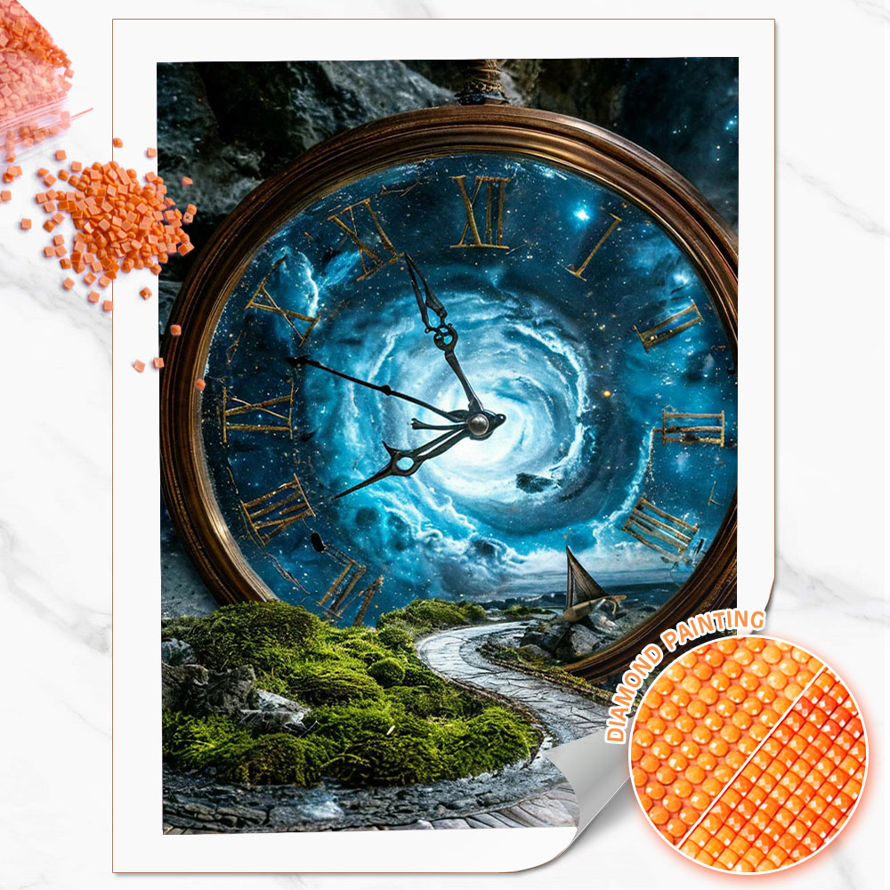 Resin Art Watch - Huacan フルスクエアラウンドダイヤモンドペインティング ポケットウォッチ タイムボルテックス ダイヤモンドモザイク ランドスケープアート