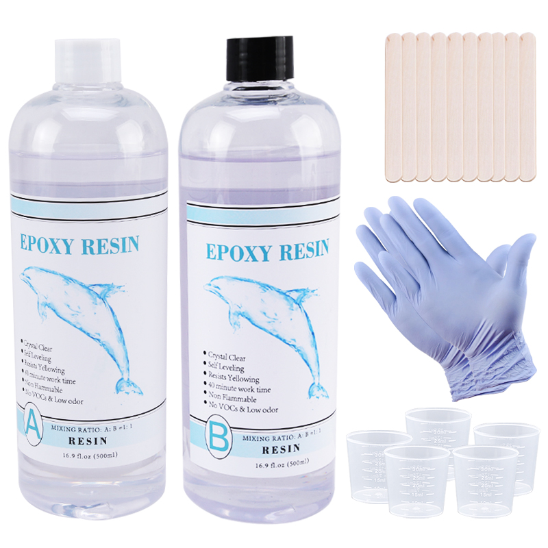 Uv Resin Clear Hard - 1:1 クリアエポキシ樹脂クリスタルクリアアート樹脂エポキシ 2 パートエポキシ鋳造樹脂キット、計量カップ、スティック、シリコン手袋付き