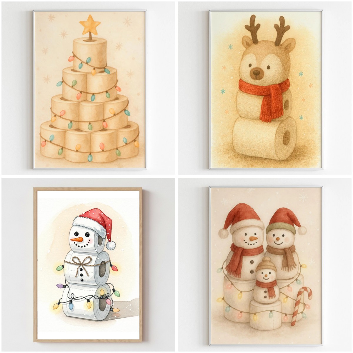 Resin Art Wallpaper - クリスマス面白いトイレットペーパーウォールアートかわいい雪だるまトナカイ冬のバスルーム、居心地の良いクリスマスホリデーかわいいトナカイウォールアート