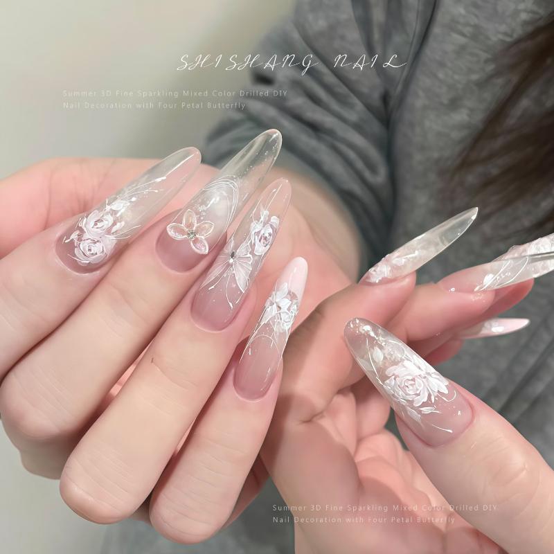 Resin Art Using Flowers - DIYネイルアートやネイルサロン用30個入り3Dグリッターレジン蝶々フラワーネイルチャーム、光沢のあるラインストーンセンター付き