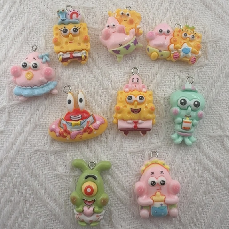 Resin Art Box - 10個入り漫画風樹脂ペンダント、DIYジュエリー製作イヤリング、キーホルダーアクセサリー