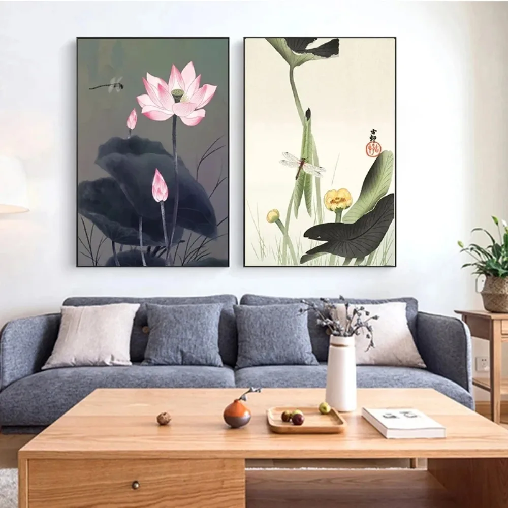 Resin Art Of Flowers - 伝統的なヴィンテージレトロ蓮の花の葉の風景アートポスターダイヤモンド絵画壁プリント画像リビングルームホームデコ用