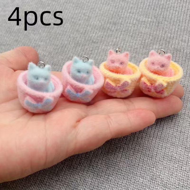 4個入り3Dぬいぐるみ樹脂製猫ペンダント、DIYジュエリー製 - Resin Art Box のレビューと価格