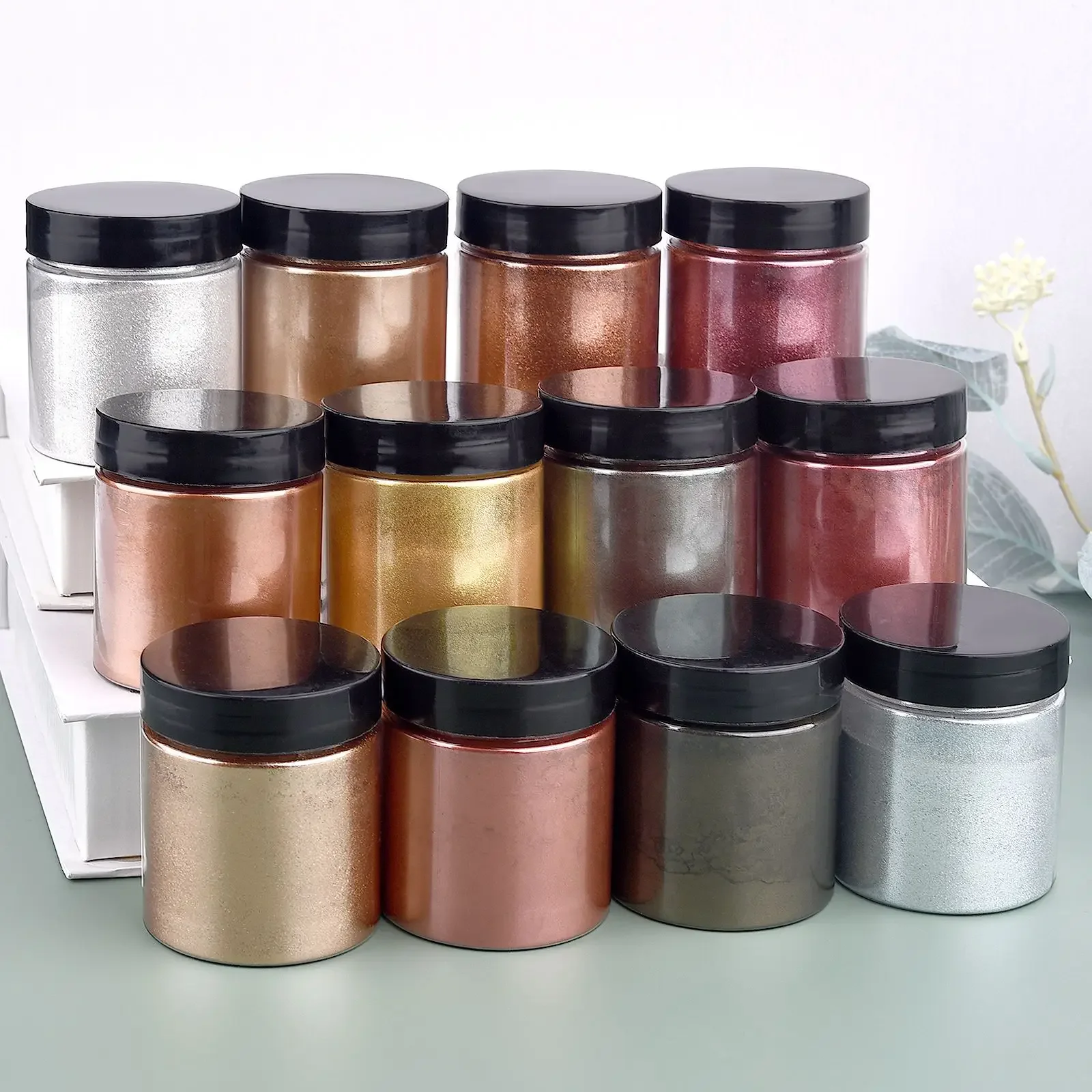 50 グラム/ボトルメタリックグリッターパウダーゴールドシル - Glitter Powder Resin のレビューと価格