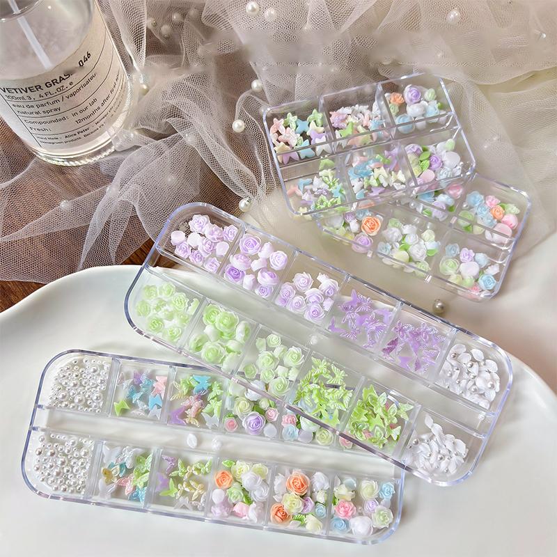 3Dネイルアートデコレーションキット 6/12グリッド レジ - Resin Art Using Flowers のレビューと価格