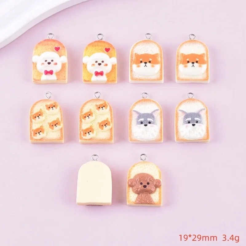 10 個かわいいトースト犬樹脂ペンダント漫画動物チャーム D - Resin Art Materials のレビューと価格