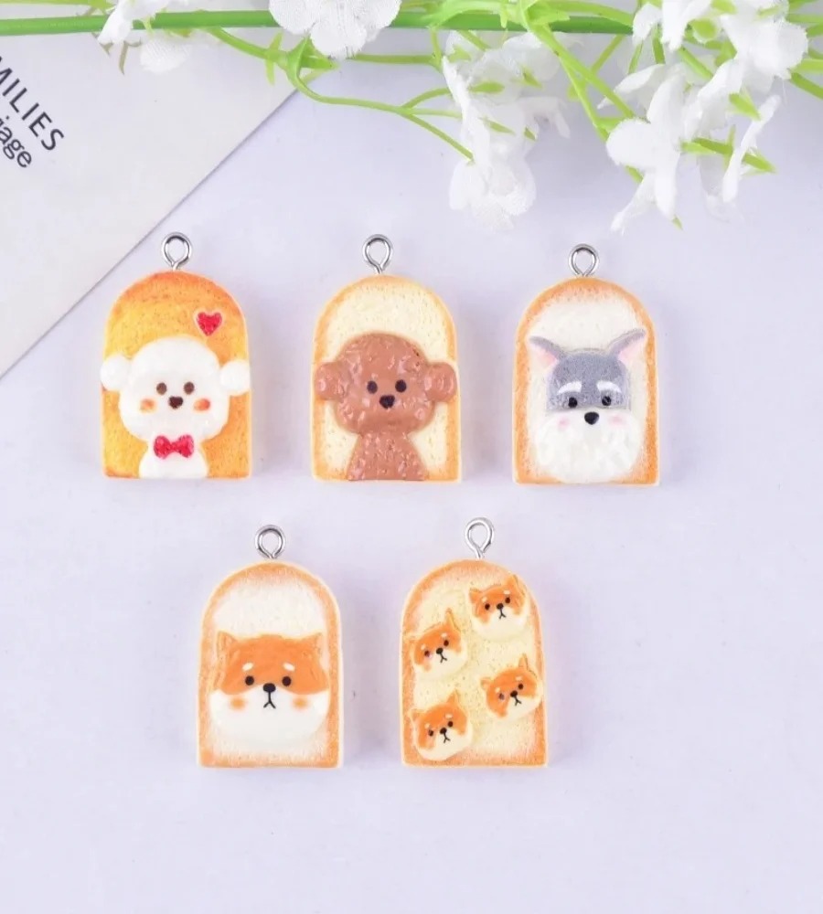 10 個かわいいトースト犬樹脂ペンダント漫画動物チャーム D - Resin Art Materials のレビューと価格