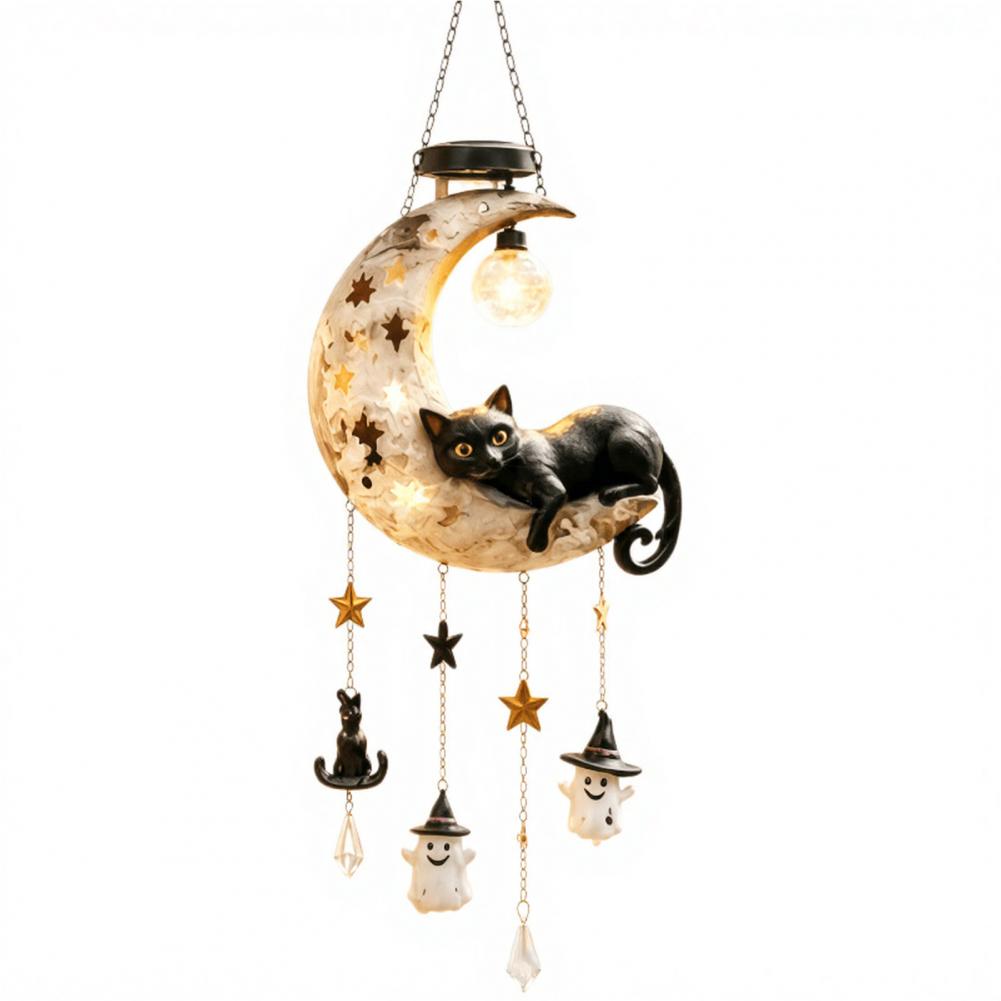 耐候性屋外ガーデンアートソーラームーンブラックキャットウィン - Resin Art Hanging のレビューと価格