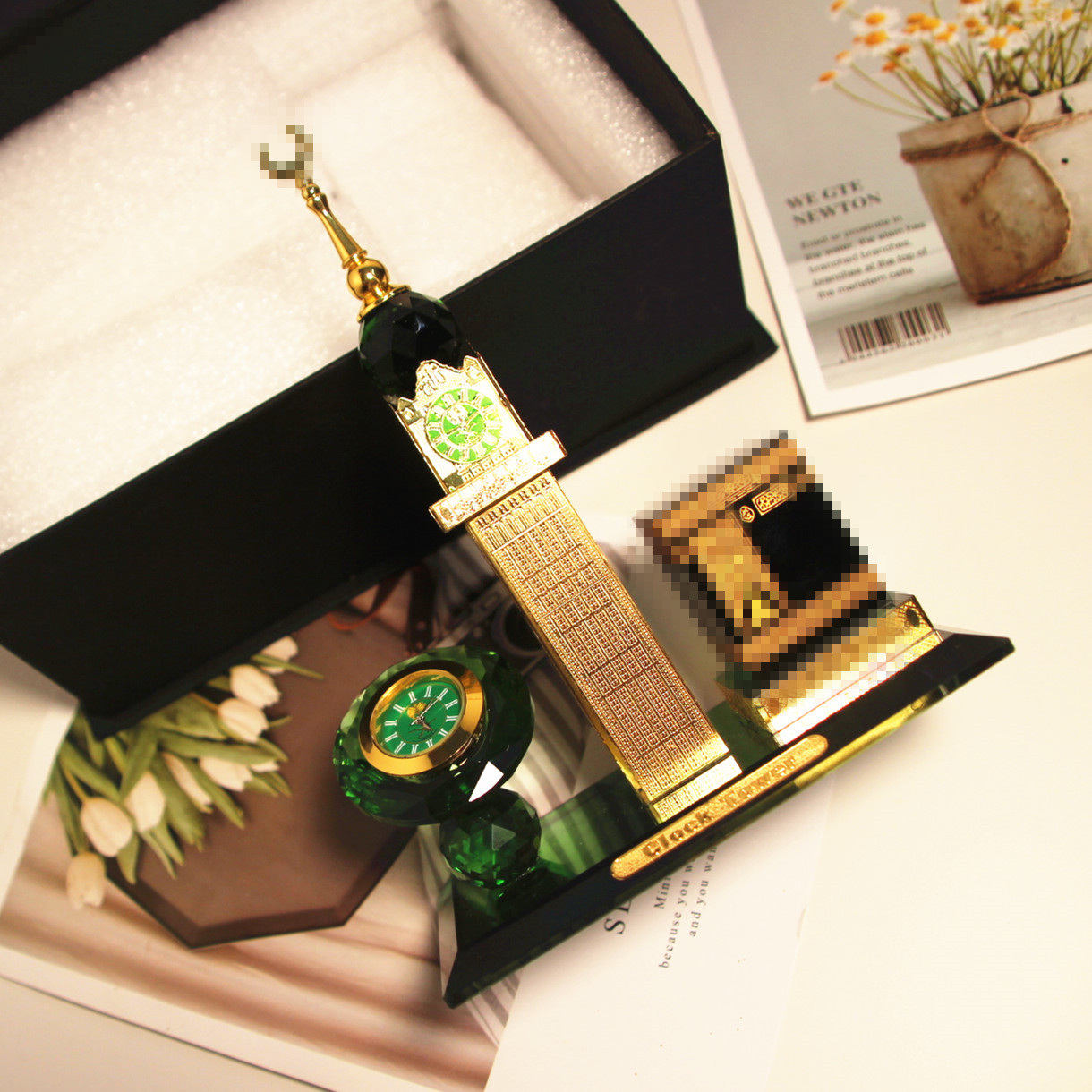 3ピース天体の家彫刻セット、時計飾り付き、樹脂工芸品、書斎や - Resin Art Watch のレビューと価格