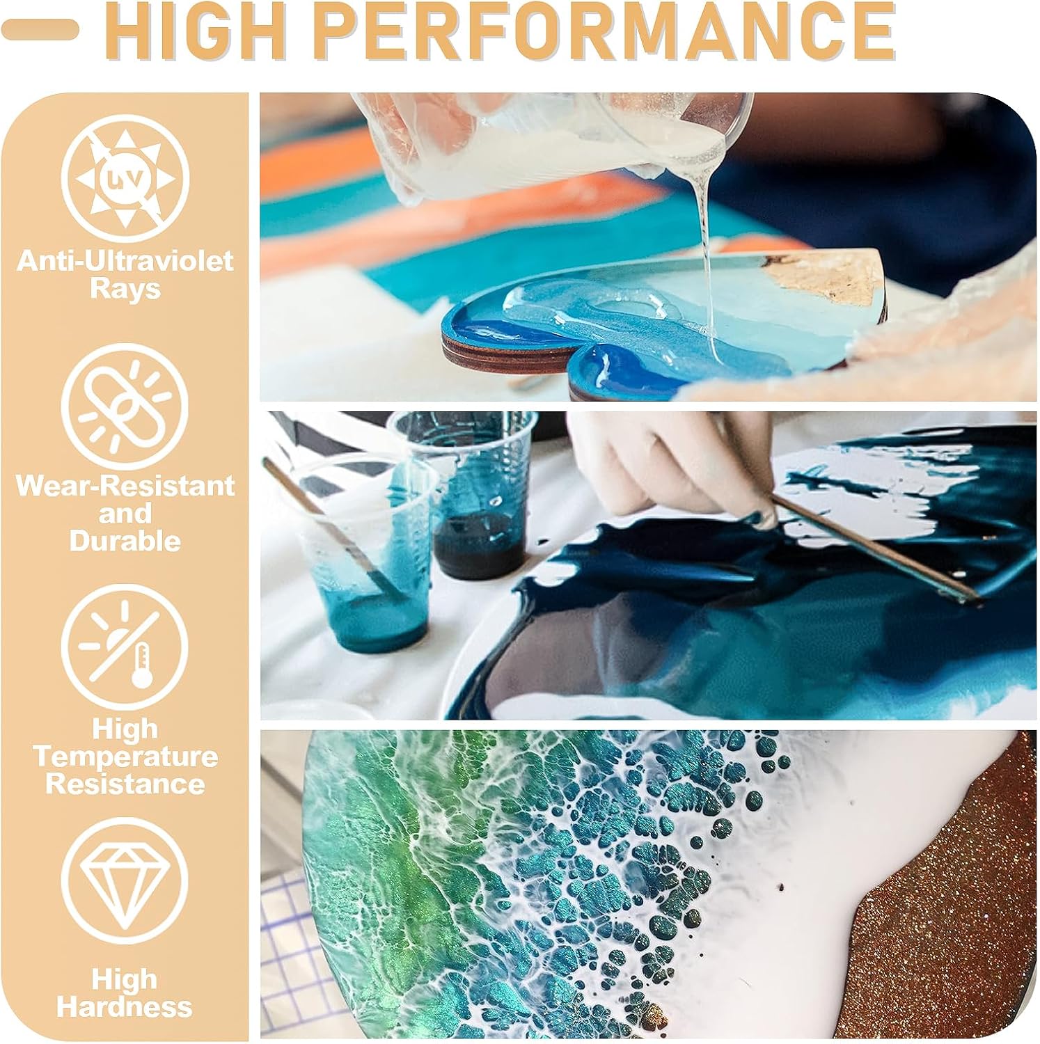 17.6オンス/33.8オンス AB樹脂エポキシ接着剤 UV - Resin Art Epoxy のレビューと価格