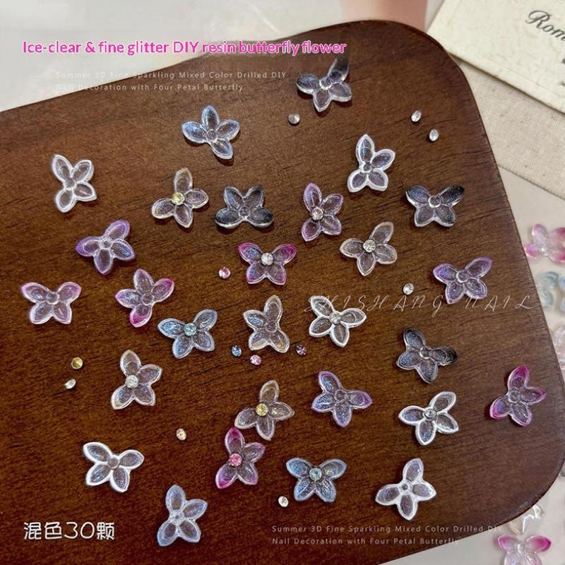 30個入り/袋 3Dグリッターレジン蝶々フラワーネイルチャー - Resin Art Using Flowers のレビューと価格